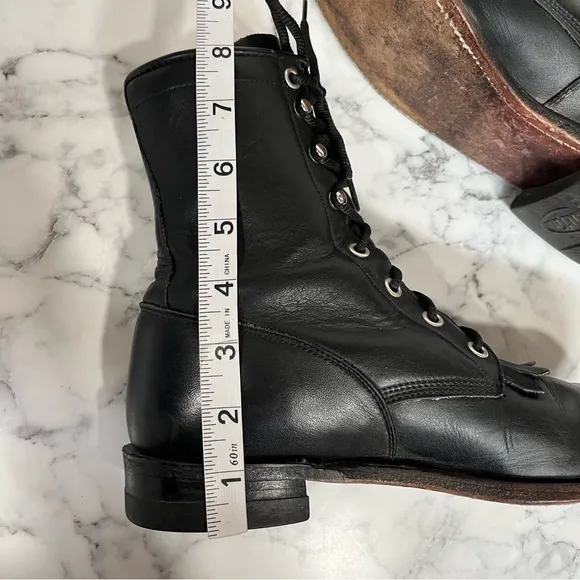Vintage Justin Black Leather Western Lace Up Cowboy Boots Combat Boots 6.5 B