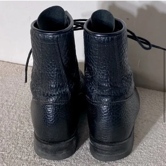 Vintage Justin Boots Black Pebbled Leather Lace Up Packer Boots 6