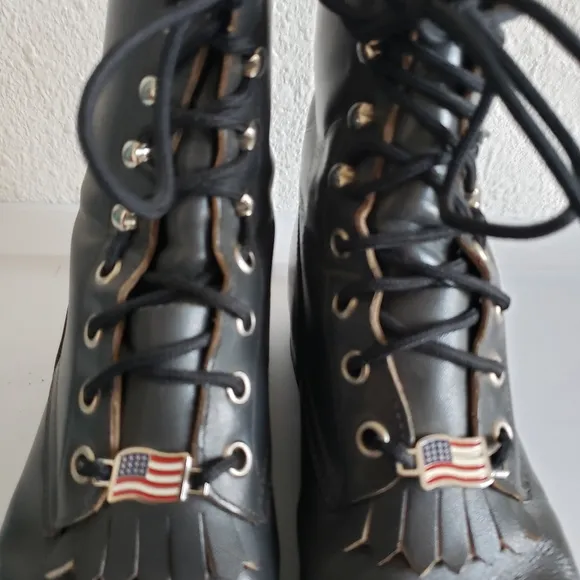 Vintage Justin Lace Up Boots Dark Gray Leather Kiltie Mens  Size 4 D  women 5.5.