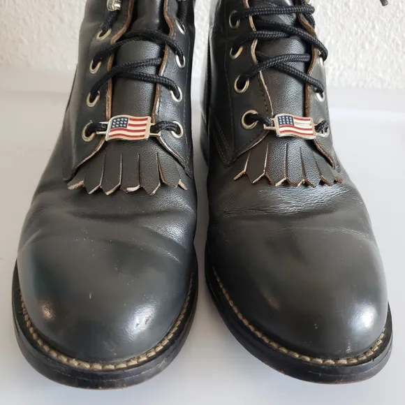 Vintage Justin Lace Up Boots Dark Gray Leather Kiltie Mens  Size 4 D  women 5.5.