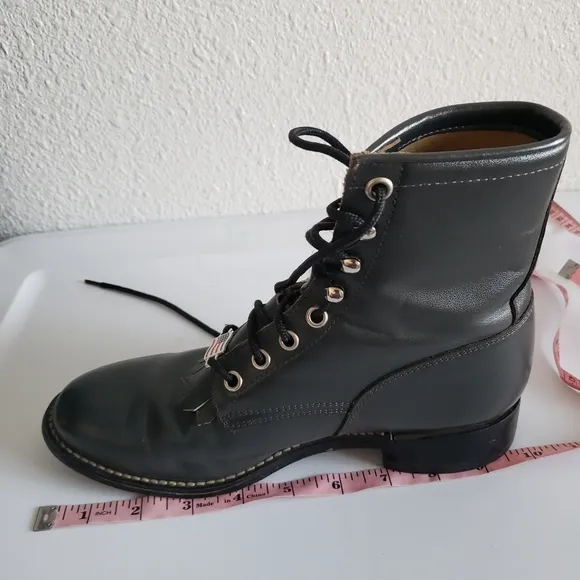 Vintage Justin Lace Up Boots Dark Gray Leather Kiltie Mens  Size 4 D  women 5.5.