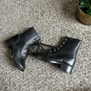 Vintage Kids Black Leather Western cowboy Boots Size 10.5 kiltie Lace Up new