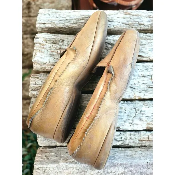 Vintage Leather Slipper Moccasins With Embossed Indian‎ Chief Head And Wool...