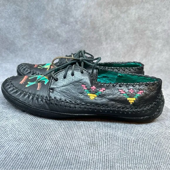 Vintage leather western Navajo driving moccasins shoes flats horses Sz 6.5