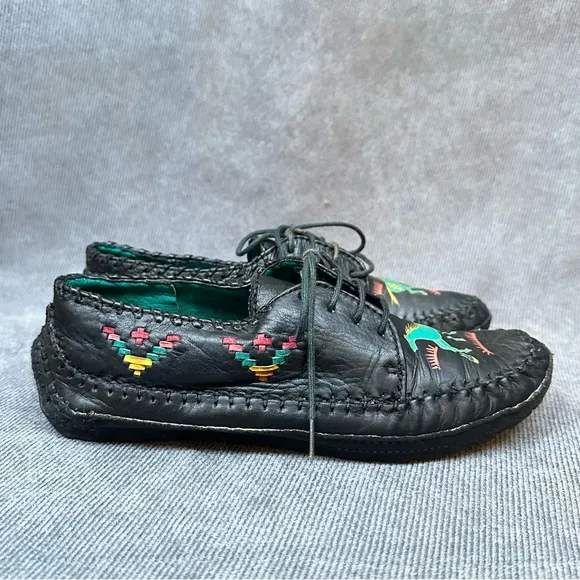 Vintage leather western Navajo driving moccasins shoes flats horses Sz 6.5