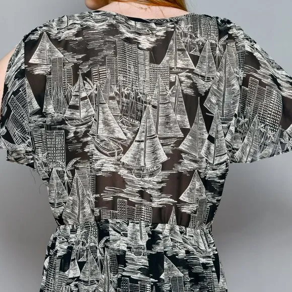 VINTAGE Miami Marina Print Flowy Midi Dress RARE S M L