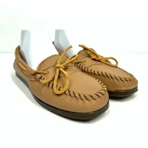 Vintage Minnetonka Tan Leather Tie Trend  Moccasins Loafers Women Size 8