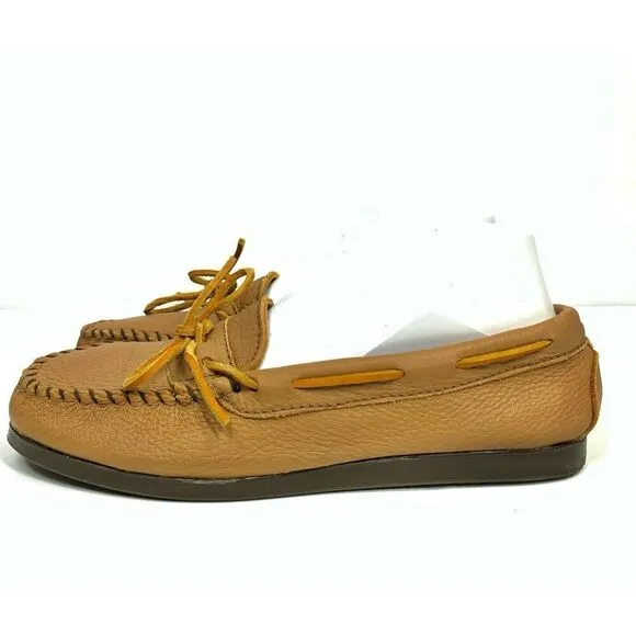 Vintage Minnetonka Tan Leather Tie Trend  Moccasins Loafers Women Size 8
