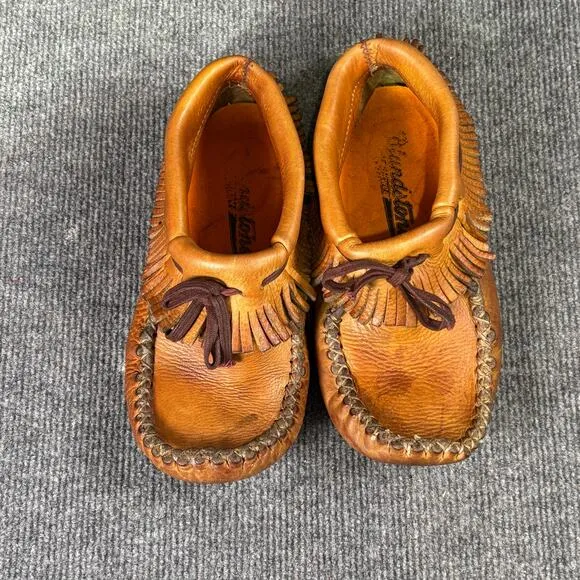 Vintage Moccasins Women’s 7 Handmade Indigenous Leather Fringe Round Toe Tan