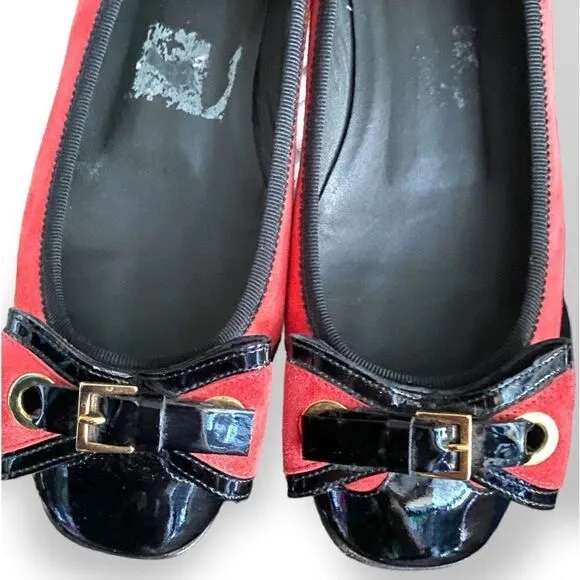 Vintage Moschino Suede and Patent Leather Buckle Flats