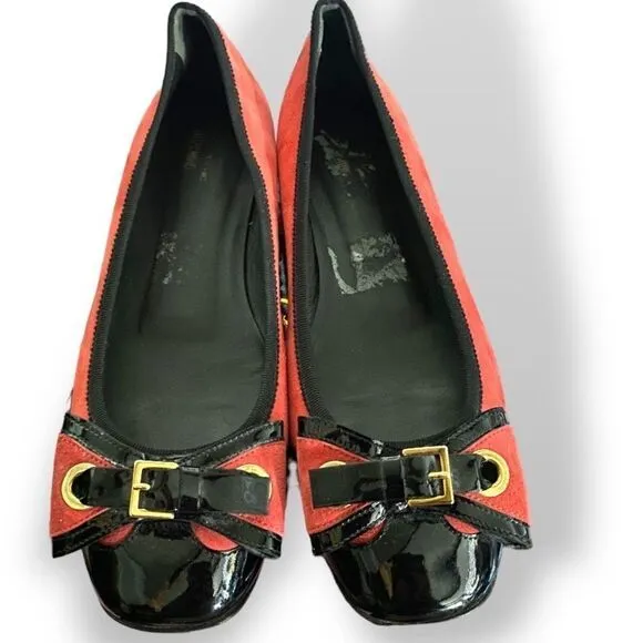 Vintage Moschino Suede and Patent Leather Buckle Flats