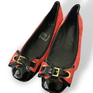 Vintage Moschino Suede and Patent Leather Buckle Flats