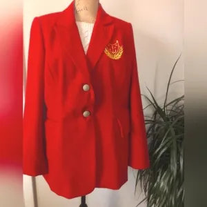 Vintage Nautical Preppy Wool Blend Women's Double Button Blazer Jacket Size 14