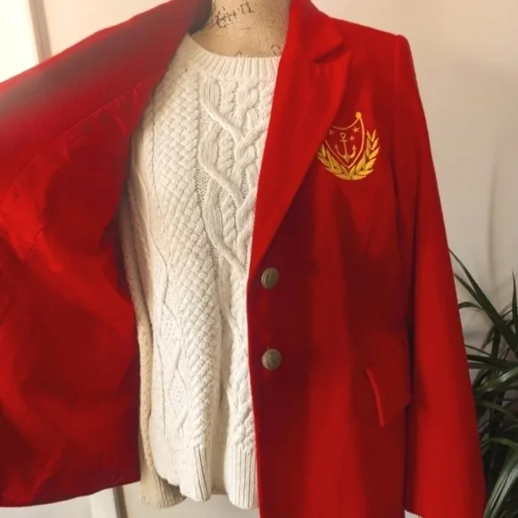 Vintage Nautical Preppy Wool Blend Women's Double Button Blazer Jacket Size 14