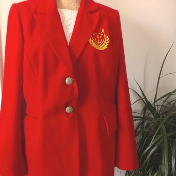 Vintage Nautical Preppy Wool Blend Women's Double Button Blazer Jacket Size 14