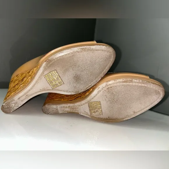 Vintage Prada Espadrilles Nude Patent Leather Peep-Toe Wedges size 36.5