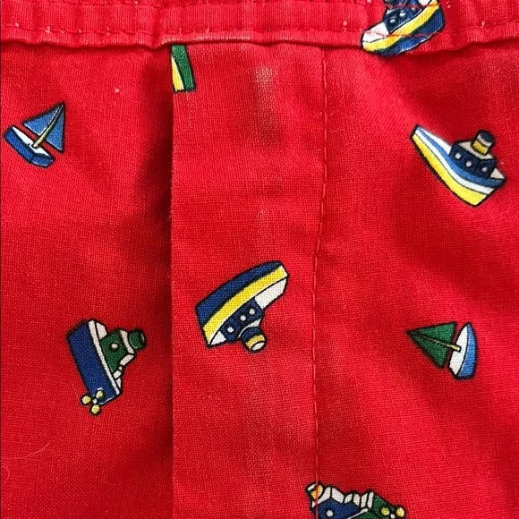 Vintage Retro 80’s/90’s Rare OshKosh B'gosh Red Boat Print Overall Shorts Sz 3T