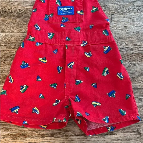 Vintage Retro 80’s/90’s Rare OshKosh B'gosh Red Boat Print Overall Shorts Sz 3T