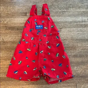 Vintage Retro 80’s/90’s Rare OshKosh B'gosh Red Boat Print Overall Shorts Sz 3T