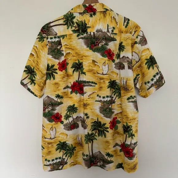 Vintage RJC Hawaiian Shirt Adult Large Button Up Floral Palm Trees Island Mens