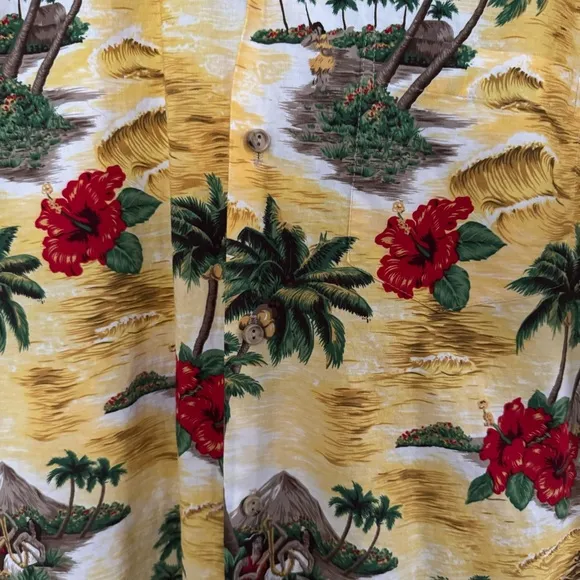 Vintage RJC Hawaiian Shirt Adult Large Button Up Floral Palm Trees Island Mens