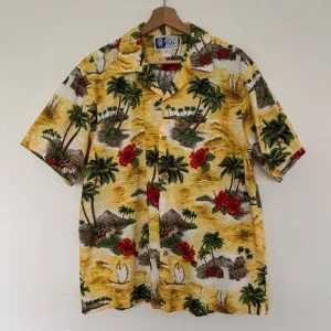 Vintage RJC Hawaiian Shirt Adult Large Button Up Floral Palm Trees Island Mens