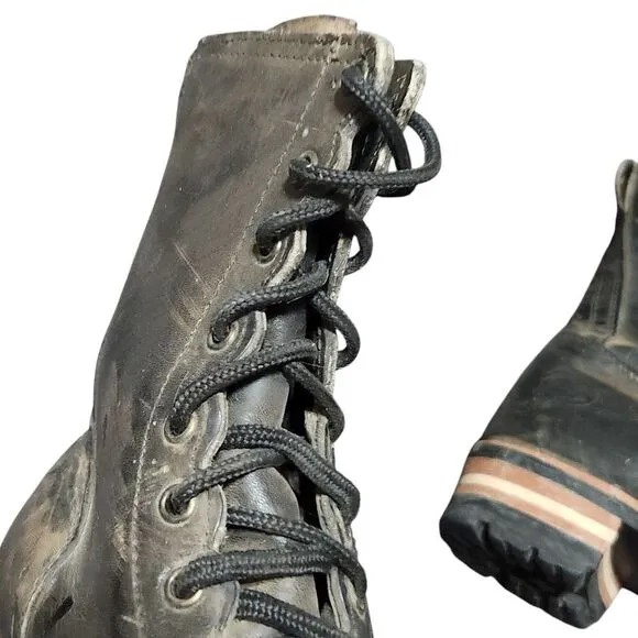 Vintage Skechers Boots Womens 9 Black Lace Up Y2K Black Leather