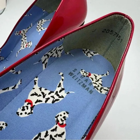 Vintage STUART WEITZMAN patent red peep toe wedges pinup retro Dalmatian 7.5