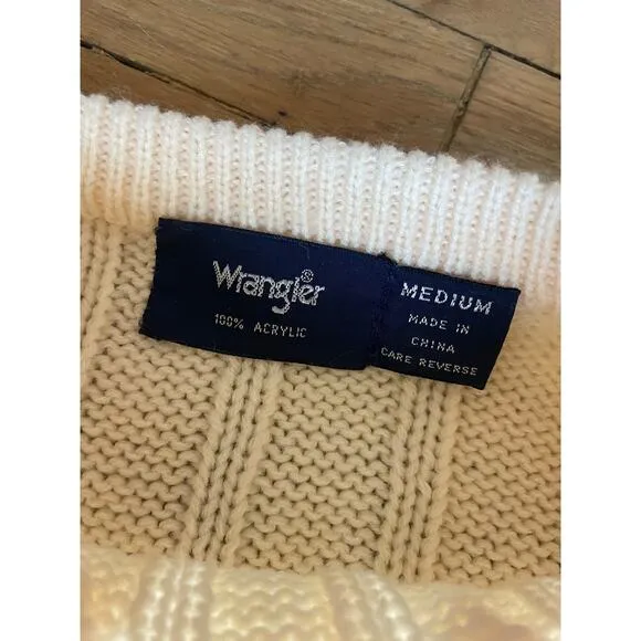 Vintage Wrangler Butter cream Fisherman's Sweater Size Medium