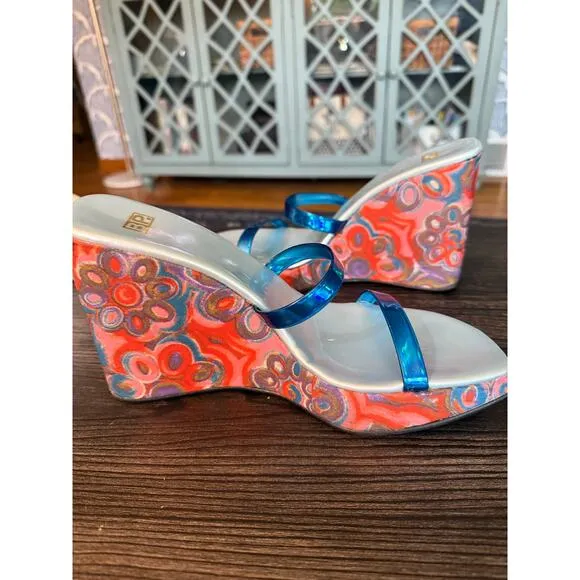 Vintage Y2K BP by Nordstroms Hawaiian Barbie Platform Sandal Wedges Sz. 40
