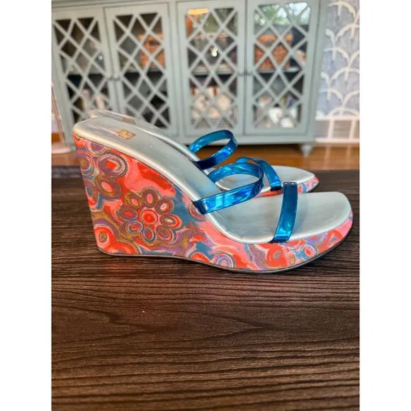 Vintage Y2K BP by Nordstroms Hawaiian Barbie Platform Sandal Wedges Sz. 40