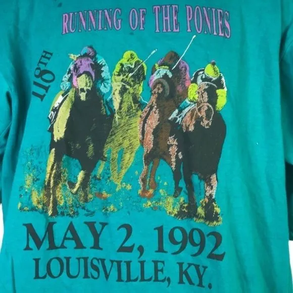 Vintage 90s GITANO Kentucky Derby 92 Horse Racing SS Graphic Tee T-Shirt Men's L
