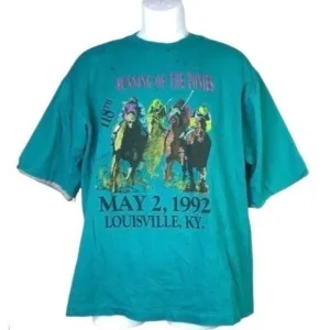 Vintage 90s GITANO Kentucky Derby 92 Horse Racing SS Graphic Tee T-Shirt Men's L