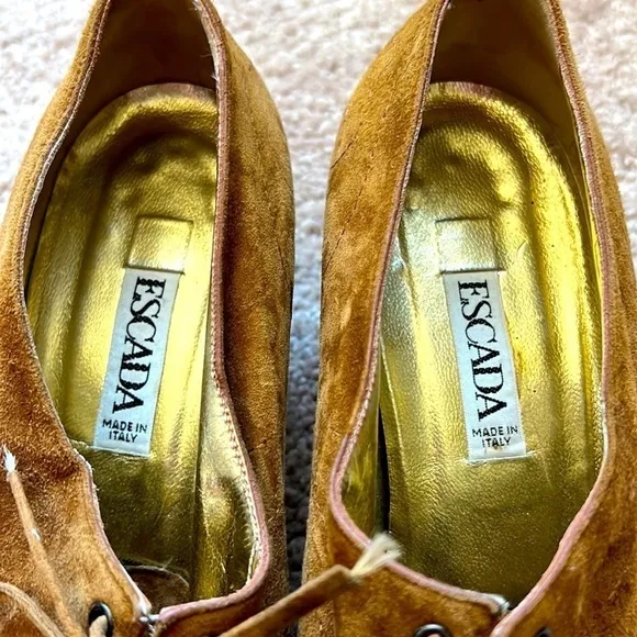 Vintage Escada Womens Suede Lace Up Heels Shoes Bootie