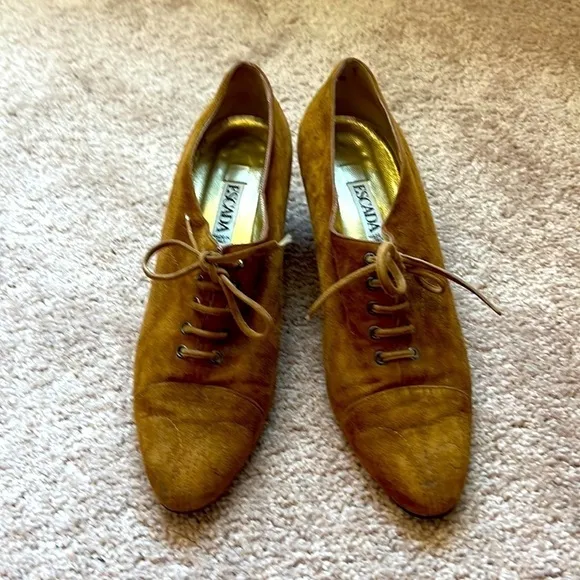 Vintage Escada Womens Suede Lace Up Heels Shoes Bootie
