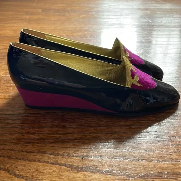 Vintage Helene Arpels Purple, Gold and Black Wedges