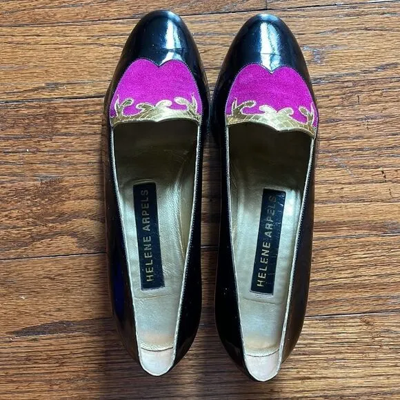 Vintage Helene Arpels Purple, Gold and Black Wedges