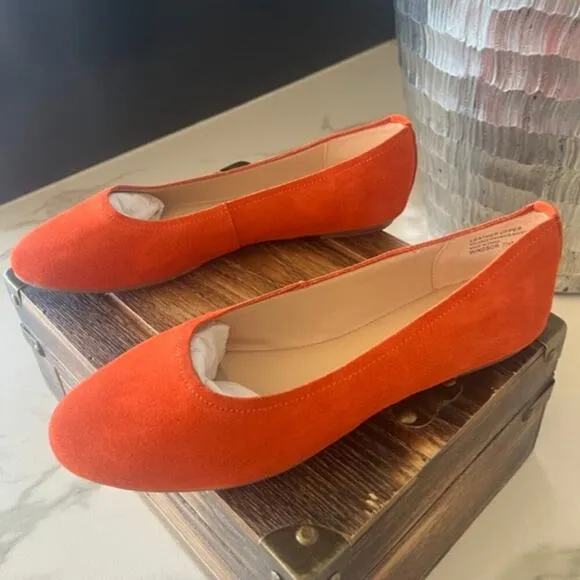 Violet &amp; Red Windsor Ballet Suede Flats in Orange-Red