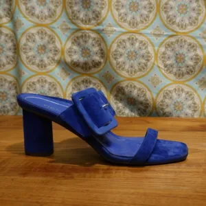VIONIC Brookell Blue Suede Sandals with Self-covered Cylindrical Heel, size 7