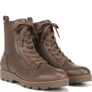 Vionic Lani Combat Boots Leather Lace Up Booties Greige Brown Size 8 NEW