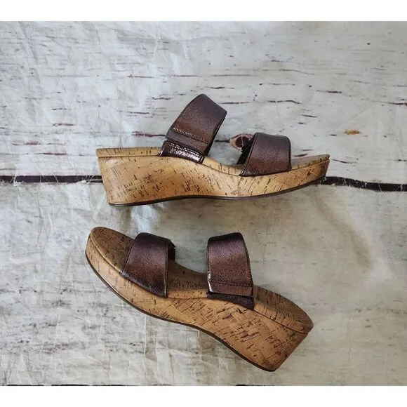 Vionic Pepper Metallic Cork Wedge Sandal Size 10