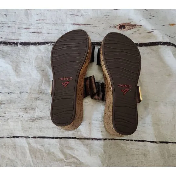 Vionic Pepper Metallic Cork Wedge Sandal Size 10