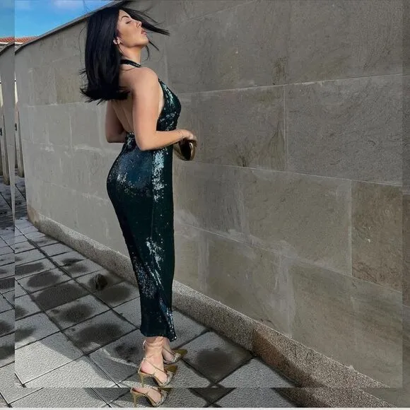 VIRAL ZARA SEQUIN DRESS GREEN