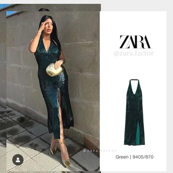 VIRAL ZARA SEQUIN DRESS GREEN