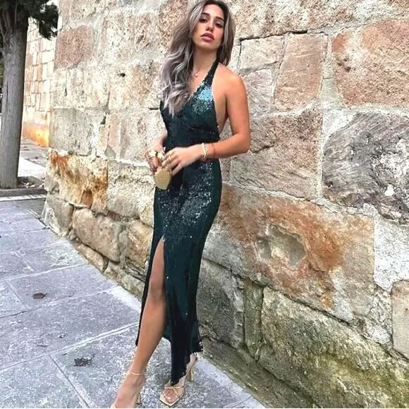 VIRAL ZARA SEQUIN DRESS GREEN