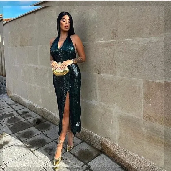 VIRAL ZARA SEQUIN DRESS GREEN
