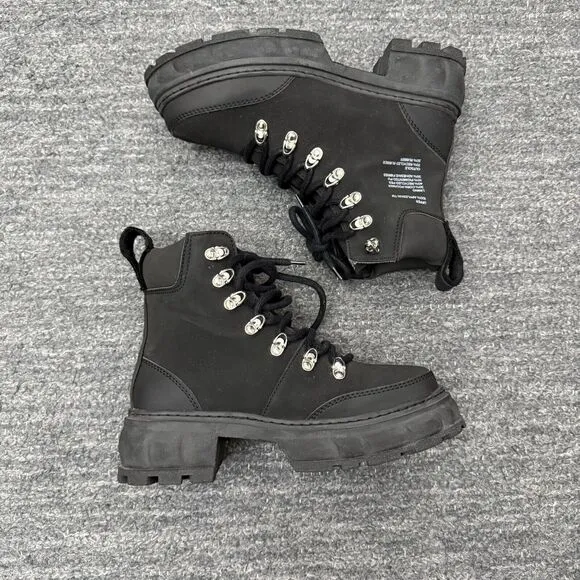 Viron Boots Women 38 US 7 Black Apple Skin Leather Combat Disruptor Vegan Grunge