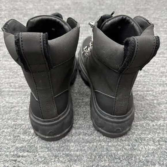 Viron Boots Women 38 US 7 Black Apple Skin Leather Combat Disruptor Vegan Grunge