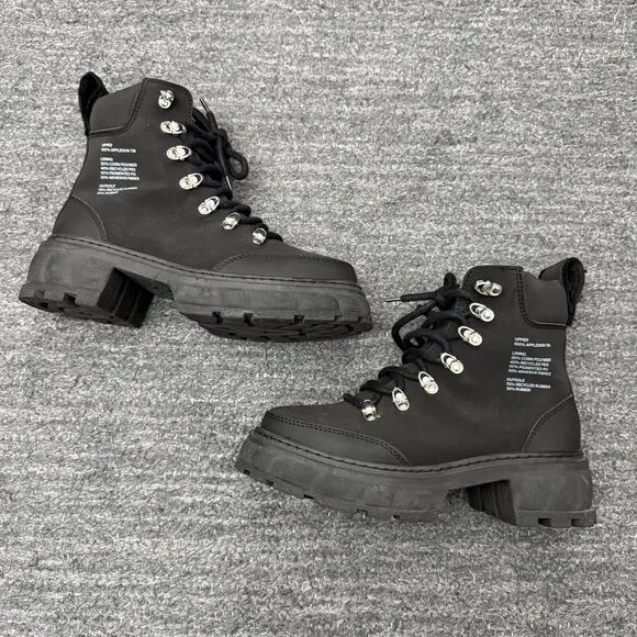 Viron Boots Women 38 US 7 Black Apple Skin Leather Combat Disruptor Vegan Grunge