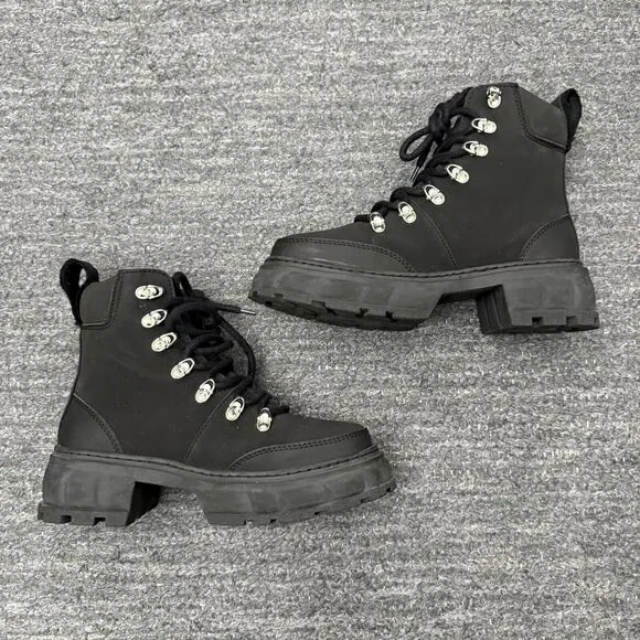 Viron Boots Women 38 US 7 Black Apple Skin Leather Combat Disruptor Vegan Grunge
